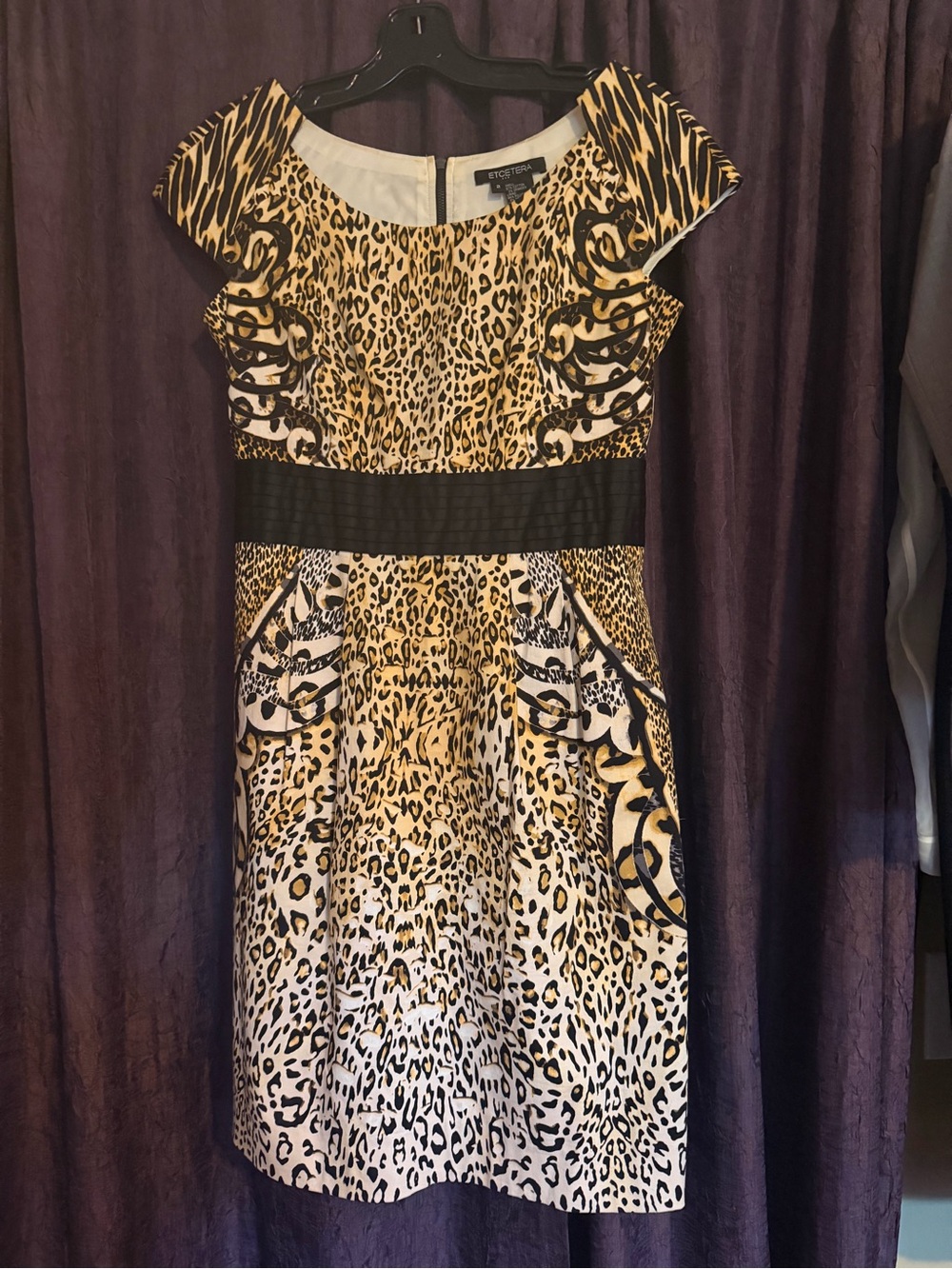 Etcetera Leopard Print Midi Dress with Black Waistband